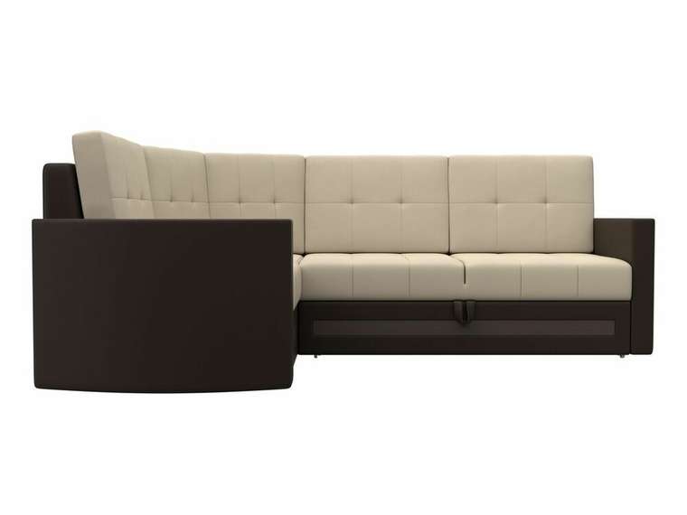 Угловой диван-кровать Белла бежево-коричневого цвета (экокожа) левый угол