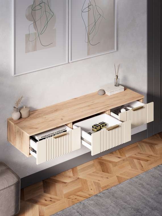 Подвесная тумба Ингрия Luxe 3 бежевого цвета