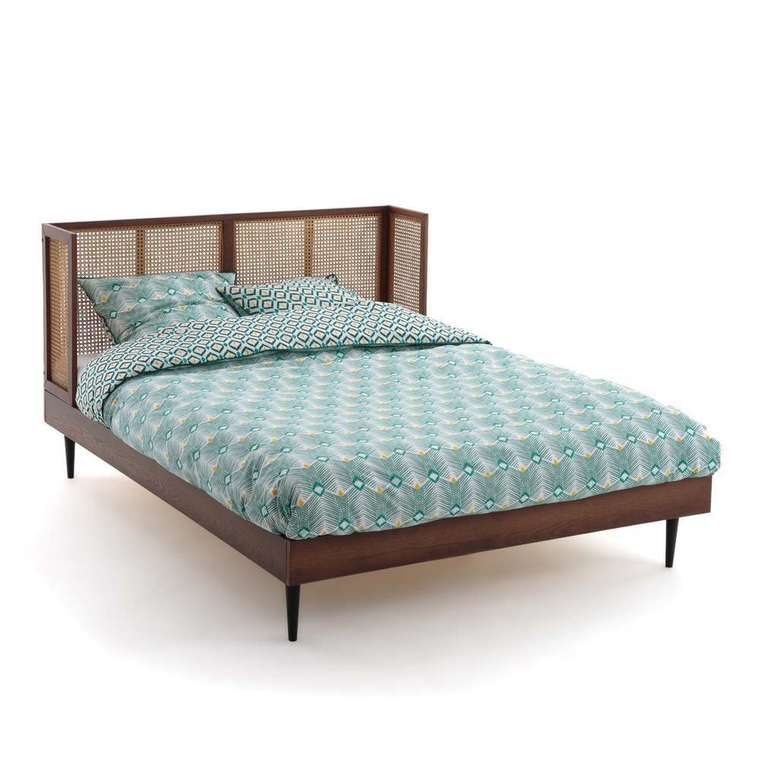 Кровать винтажная из плетеного ротанга с сеткой Noya 160х200 коричневого цвета