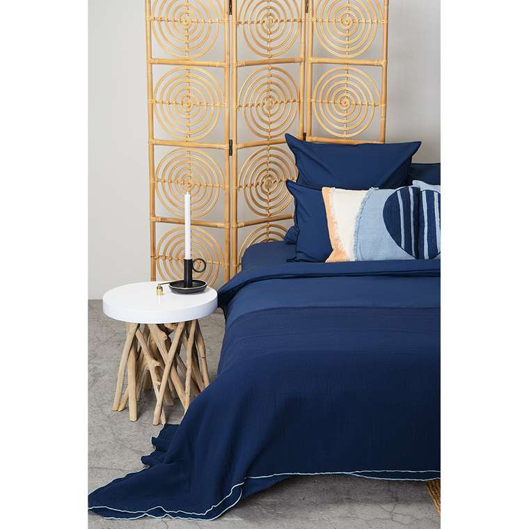 Комплект постельного белья двуспальный из органического стираного хлопка Essential синего цвета
