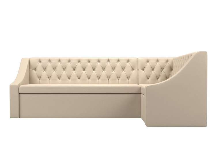 Кухонный угловой диван-кровать Мерлин бежевого цвета (экокожа) правый угол