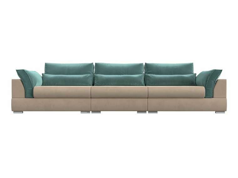 Прямой диван-кровать Пекин Long бирюзово-бежевого цвета