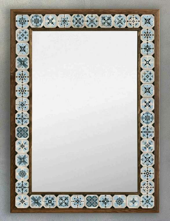 Настенное зеркало 53x73 с каменной мозаикой голубого цвета