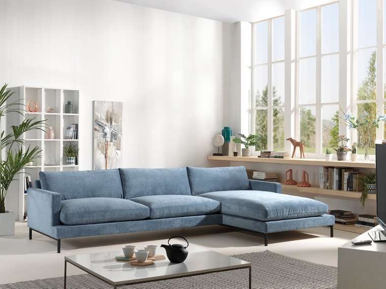 Угловой модульный диван Лекен голубого цвета
