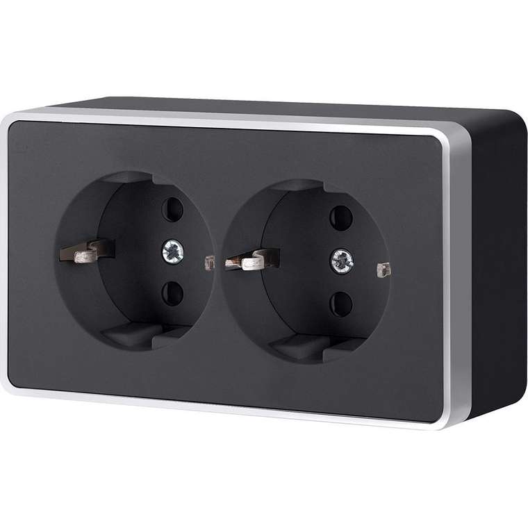 Розетка двойная с заземлением Gallant черный с серебром W5072134 W5072134 Накладные механизмы Gallant черный с серебром