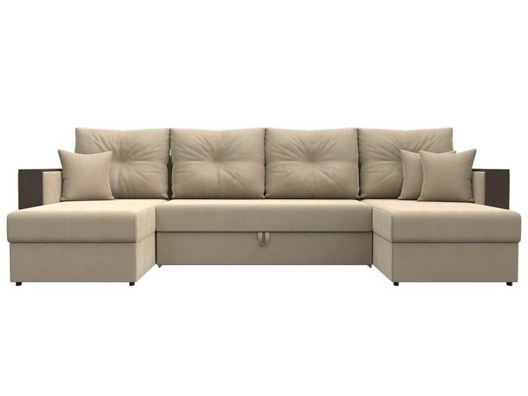 Угловой диван-кровать Валенсия П-образный бежевого цвета