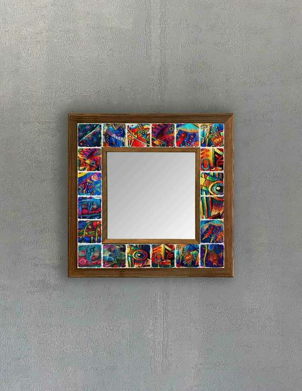 Настенное зеркало 33x33 с мозаикой из натурального камня 