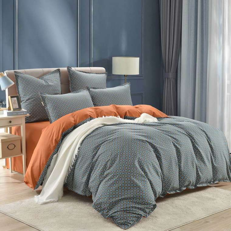 Комплект постельного белья Ахиллес 160х220 сине-оранжевого цвета