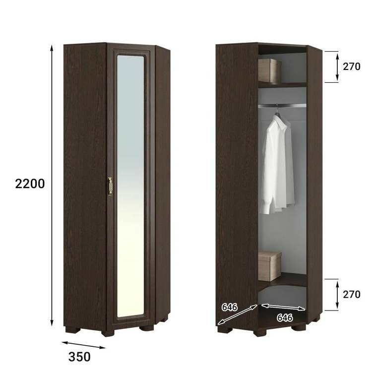 Шкаф угловой с зеркалом Монблан темно-коричневого цвета