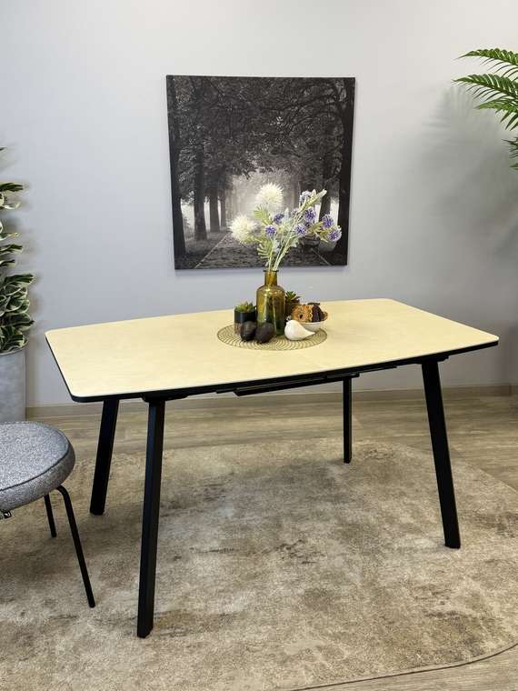 Раздвижной обеденный стол AK1400 бежево-черного цвета