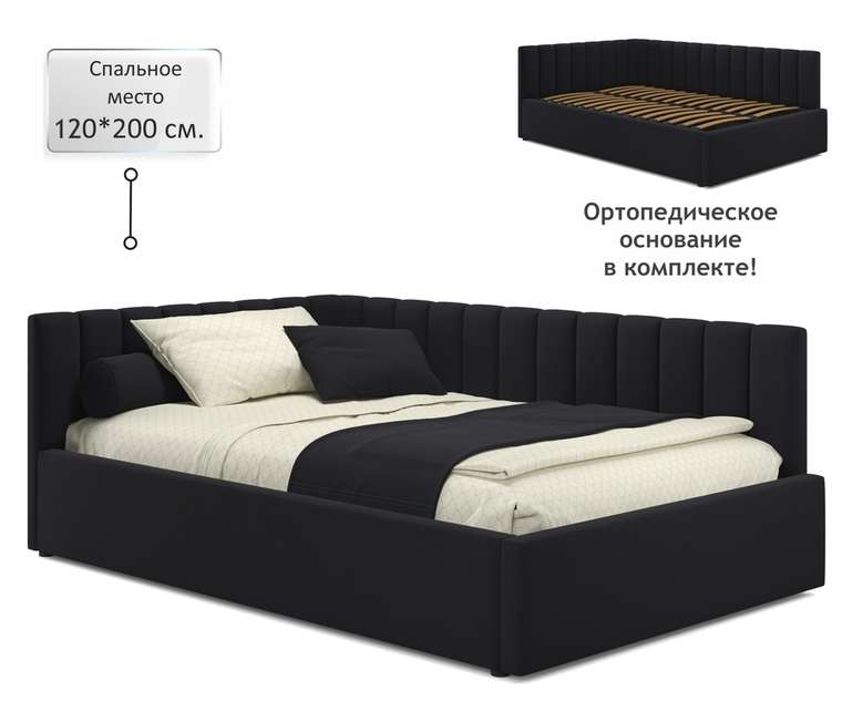 Кровать Milena 120х200 черного цвета без подъемного механизма