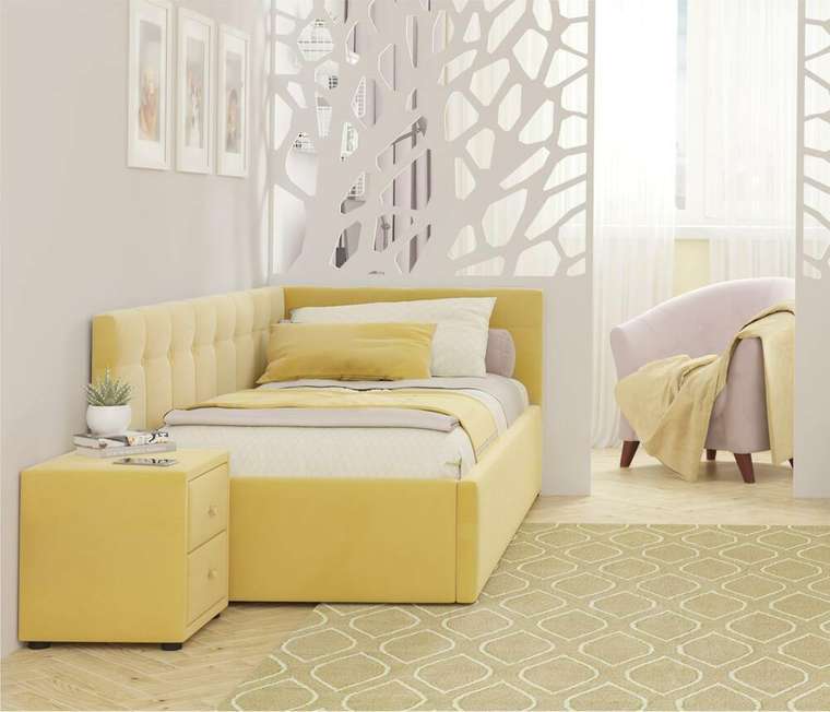 Кровать Bonna 90х200 желтого цвета с матрасом