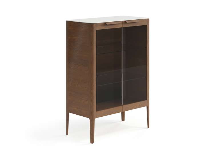 Витрина Piega в цвете дуб каштановый матовый со столешницей в отделке супер-матовый облачно-серый ХДФ