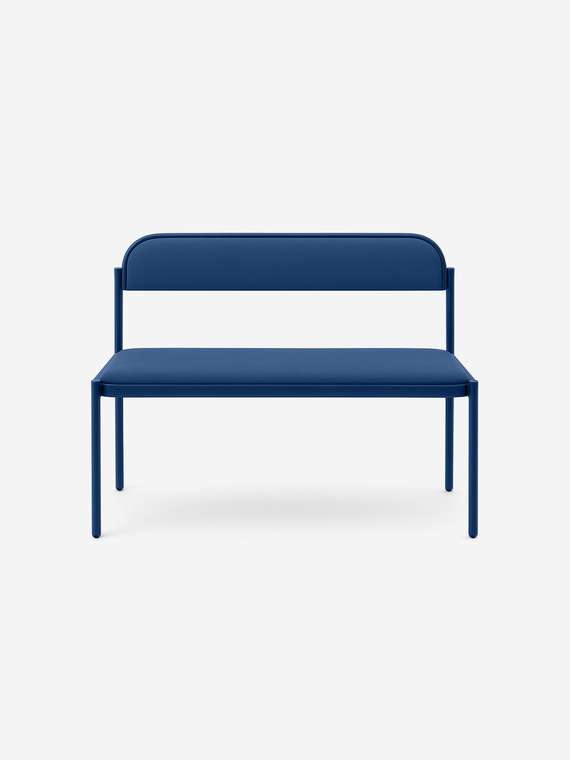 Лавочка с мягкой обивкой синего цвета
