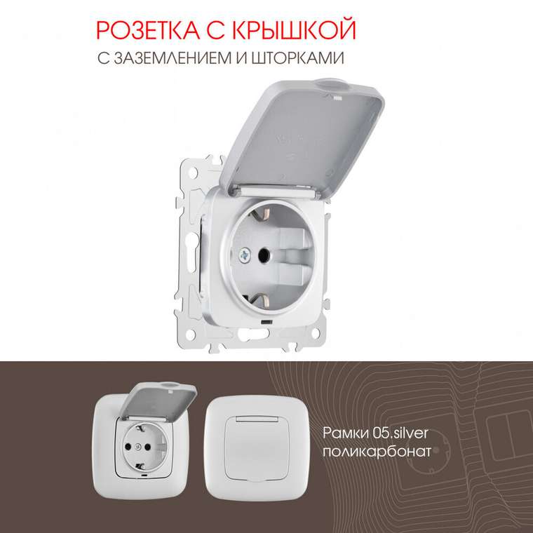 Розетка 205.41-1.silver (пластик, цвет серебро)