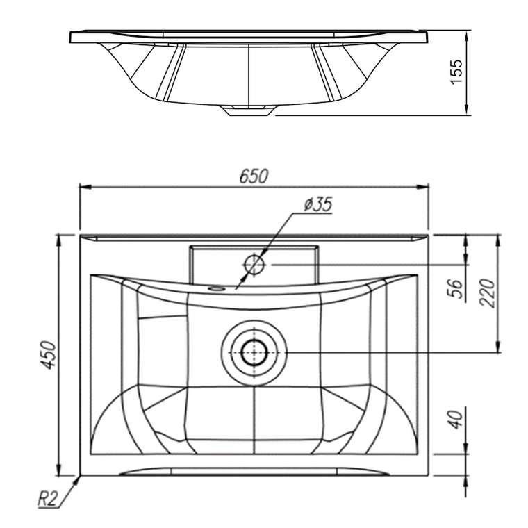 Раковина Florentina Прима 65 см 10.010.00650.302, антрацит