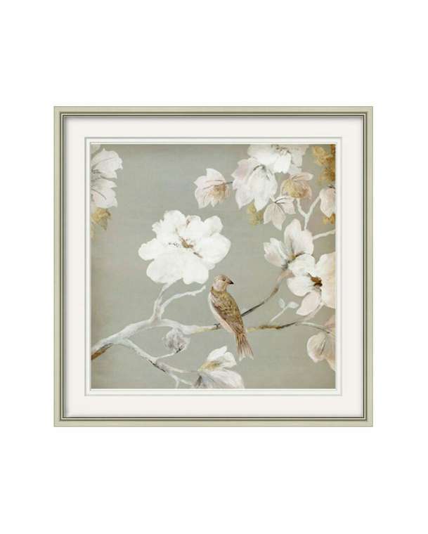 Постер в раме Birds and flowers–I 80х80 в раме серебряного цвета