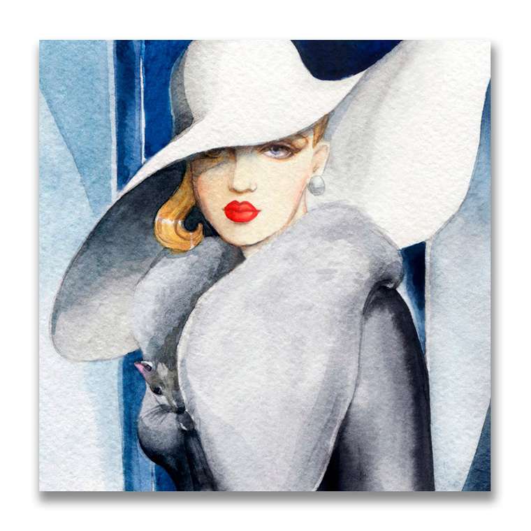 Картина на холсте Девушка в белой шляпе 60х60 см