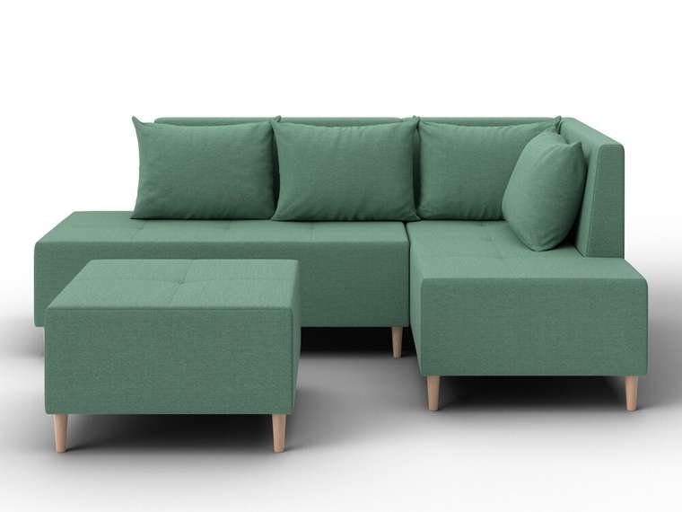 Угловой модульный диван с пуфом Лига-126 светло-зеленого цвета правый