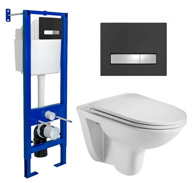 Комплект 3 в 1 инсталляция Berges Atom Line 410 + Подвесной унитаз WeltWasser Baarbach 004 GL-WT + кнопка черная, хром