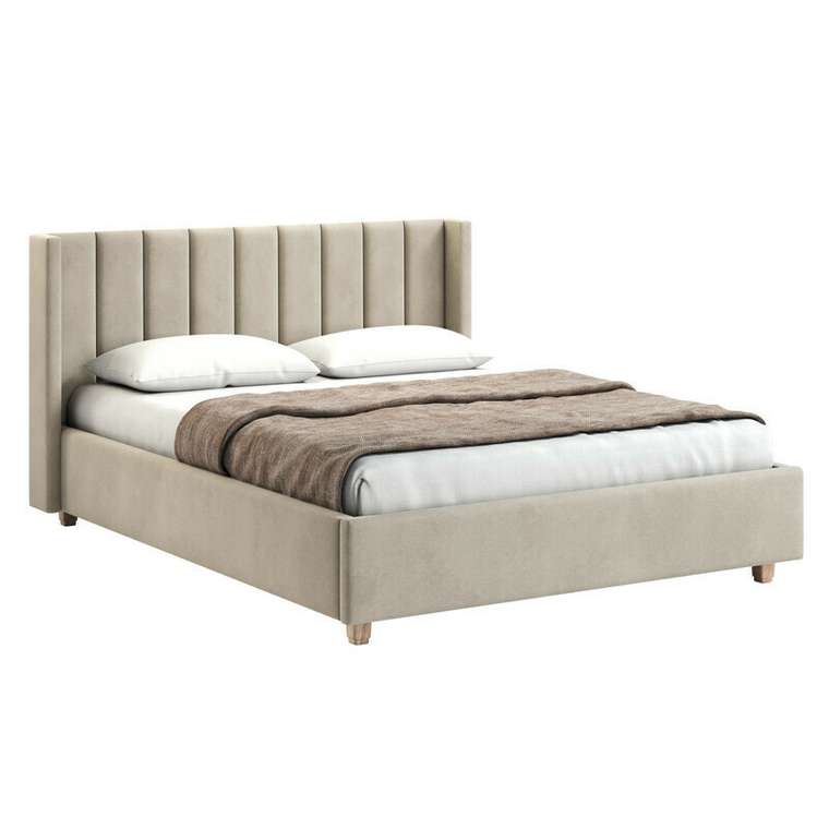 Кровать с мягким изголовьем Венера-9 180х200 бежевого цвета с подъемным механизмом