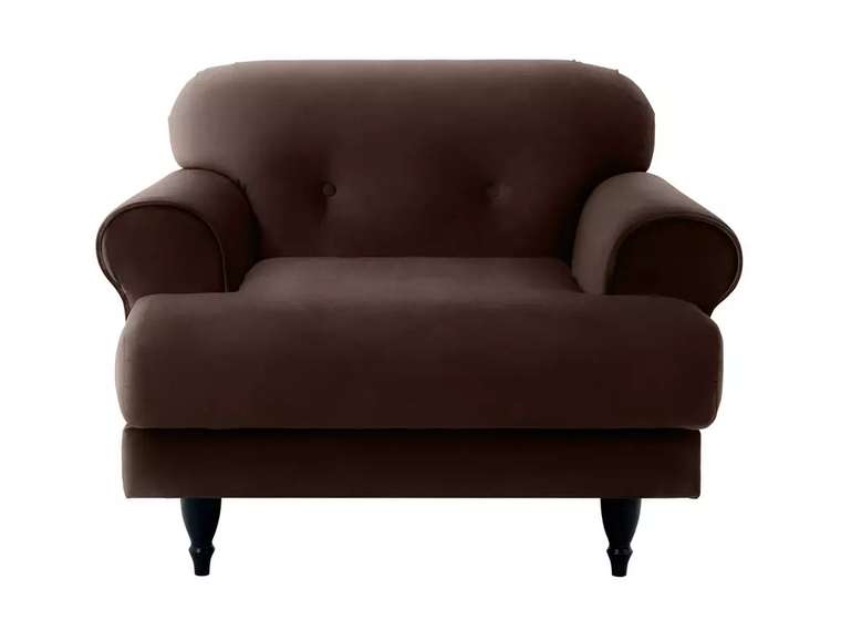 Кресло Italia в обивке из велюра темно-коричневого цвета с черными ножками 
