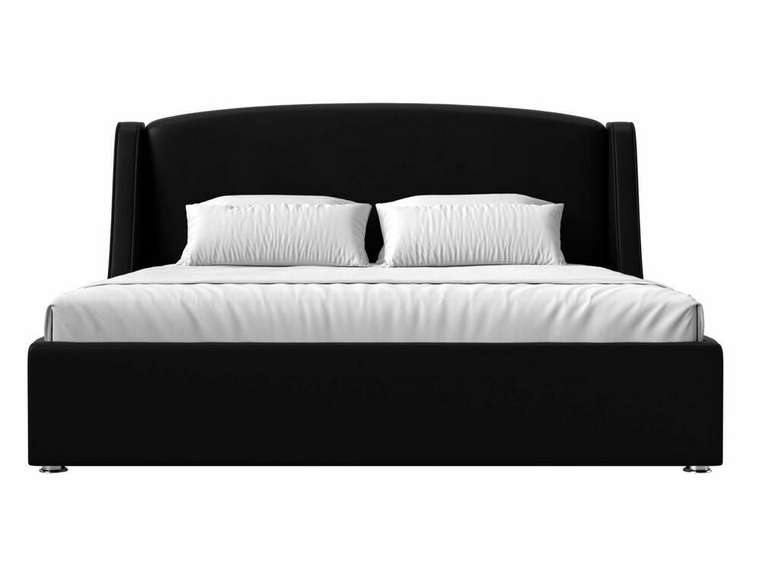 Кровать Лотос 200х200 черного цвета с подъемным механизмом (экокожа)