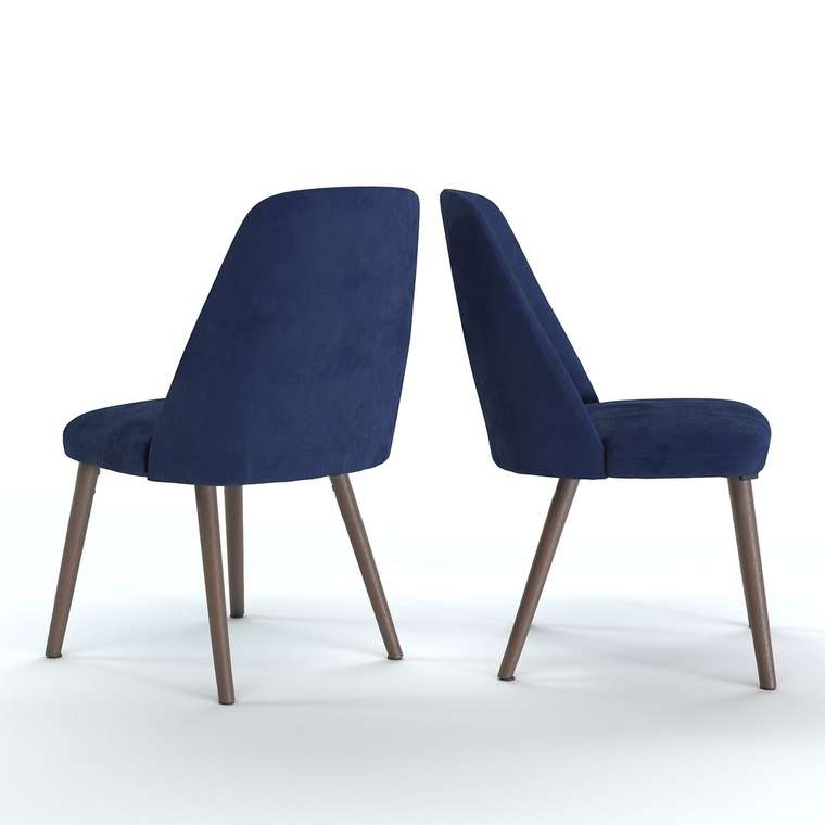 Комплект стульев из велюра и орехового дерева Watford синего цвета