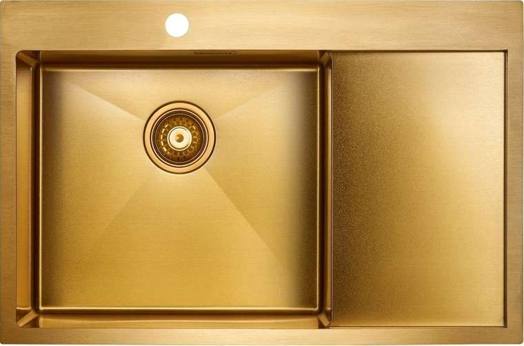 Кухонная мойка с правым крылом прямоугольная Paulmark Elde 78х51 см золотого цвета 