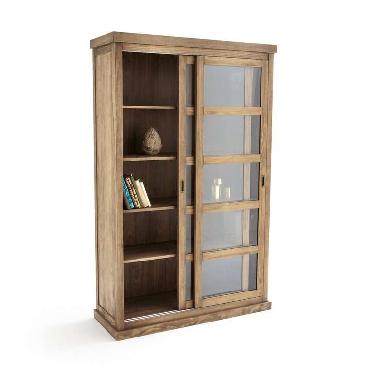 Шкаф книжный с раздвижными дверцами Lunja коричневого цвета