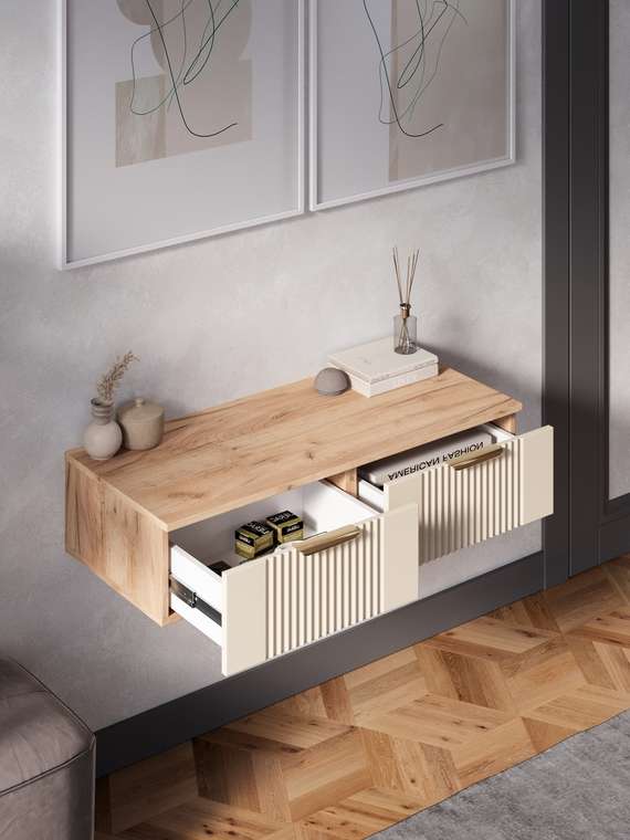 Тумба подвесная Ингрия Luxe 10 бежевого цвета