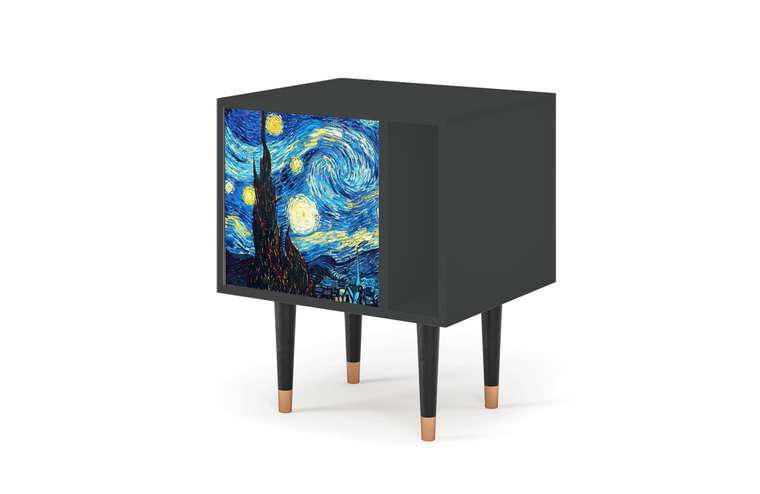 Прикроватная тумба S2 The Starry Night by Vincent van Gogh с корпусом графитового цвета