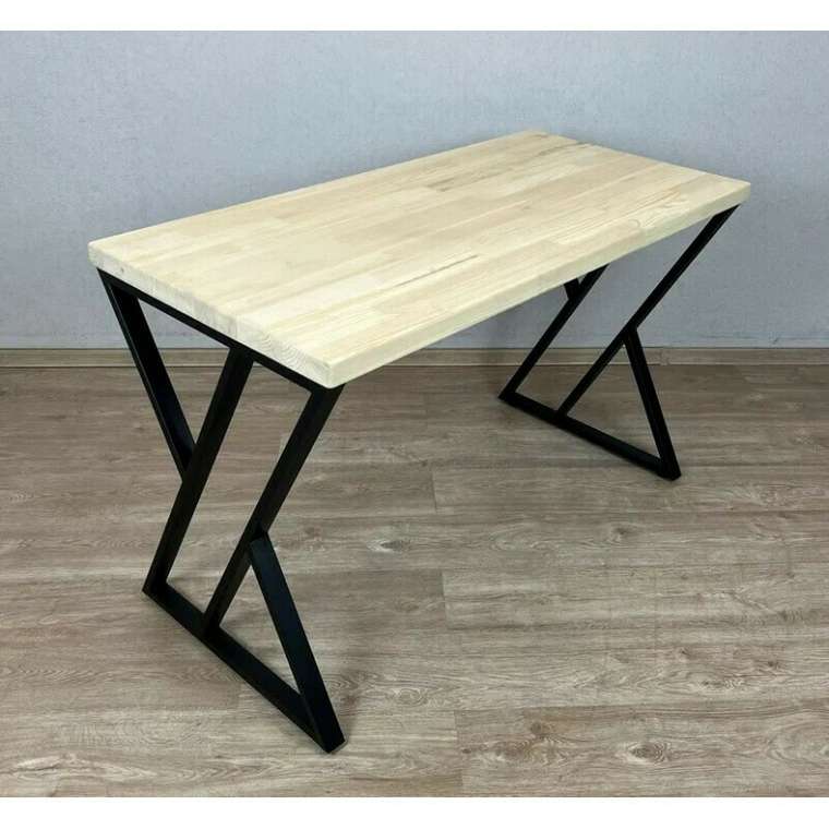 Стол обеденный Loft 140х60 со столешницей без покрытия и черными металлическими ножками