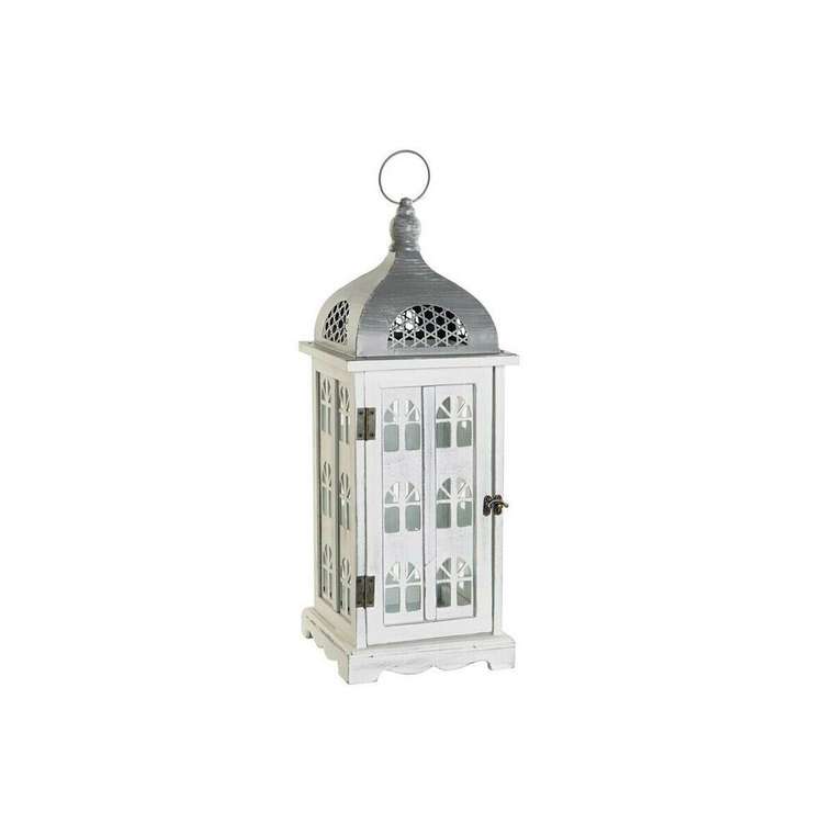 Фонарь DKD Home Decor Отделка состаренная Белый Серый Деревянный Стеклянный Средиземноморье 19 x 19 x 51 cm