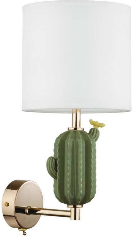 Бра Odeon Light Cactus 5425/1W золотой/зеленый/белый/металл/керамика/ткань E14 1*40W