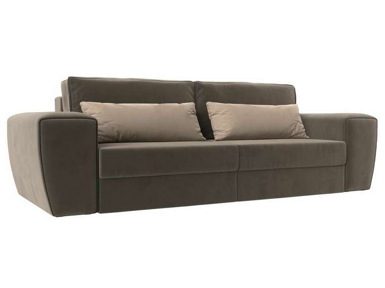 Прямой диван-кровать Лига 008 коричневого цвета с бежевыми подушками