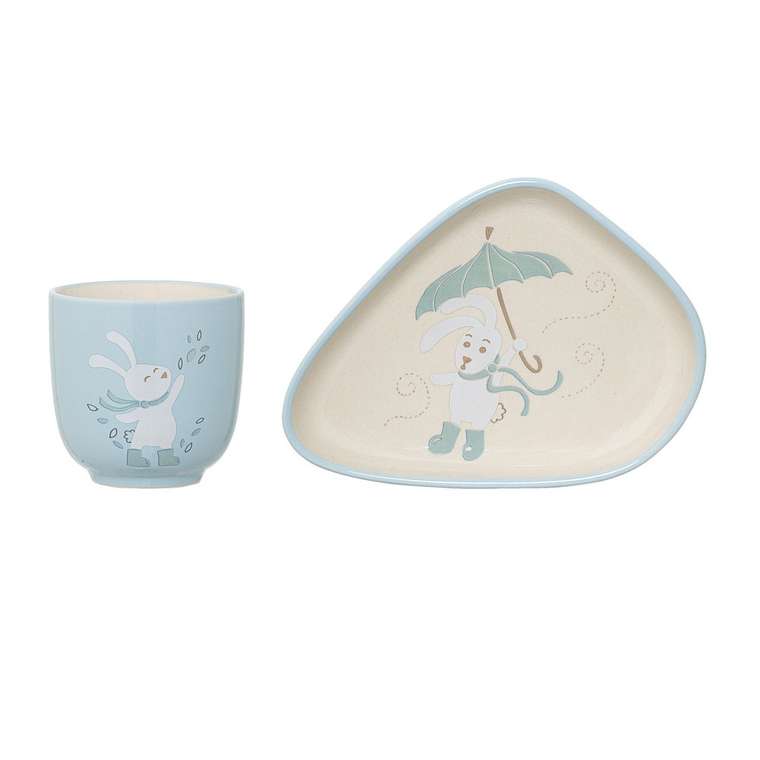 Набор детской посуды Bunny бело-голубого цвета