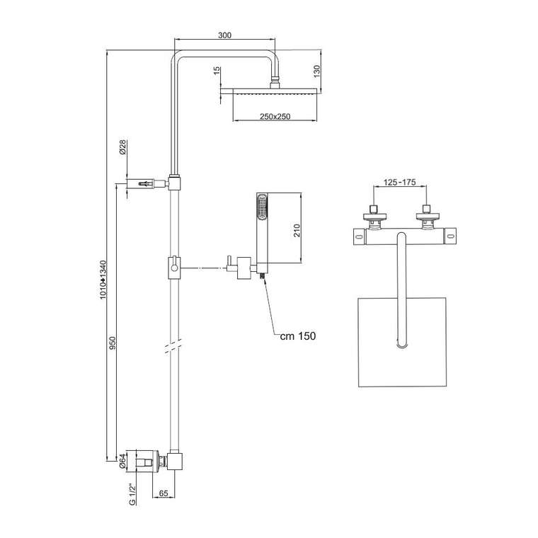 Душевая система с термостатом Webert Pegaso PE980507560METAL, черный
