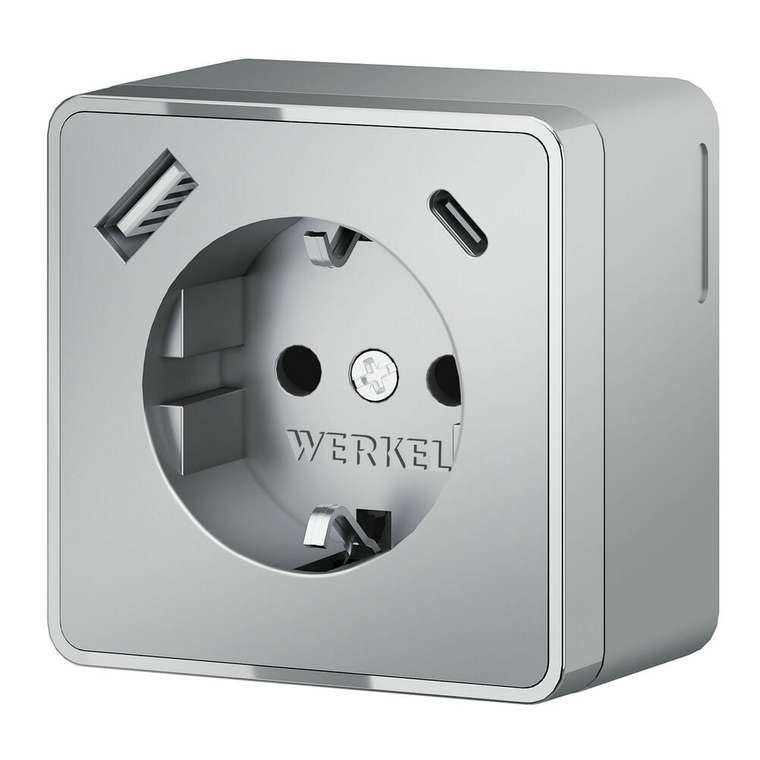 Розетка с заземлением, шторками и USB тип A+C Gallant серебряный W5071706 Накладные механизмы Gallant серебряные