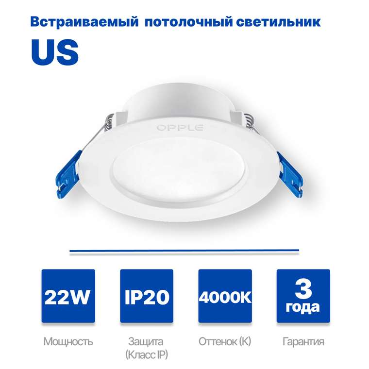 Встраиваемый даунлайт LEDDOWNLIGHTRC-US R200-22W-4000-WH-GP