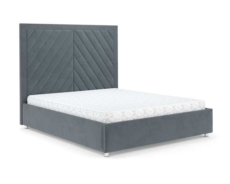Кровать Мишель 140х190 серо-синего цвета с подъемным механизмом (велюр) 