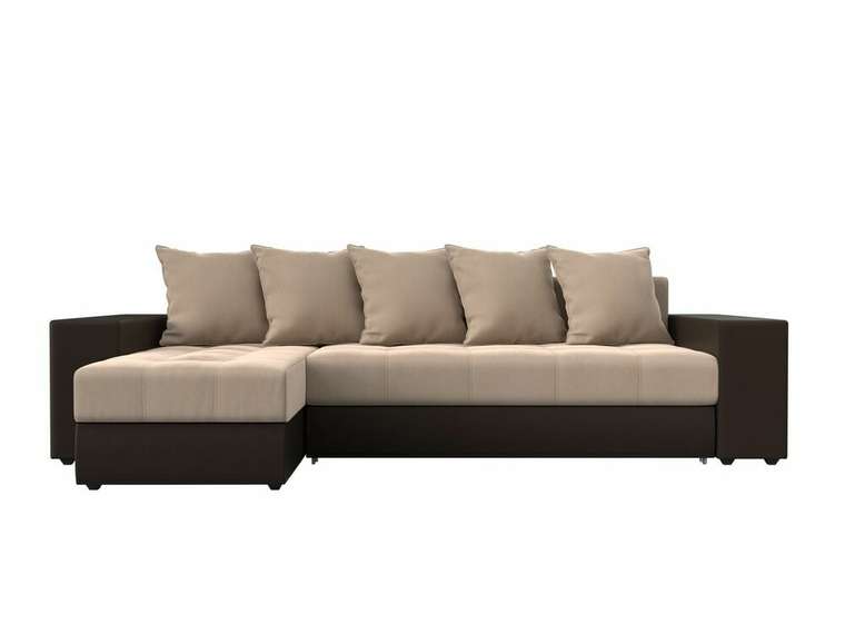 Угловой диван-кровать Дубай бежево-коричневого цвета (ткань/экокожа) левый угол