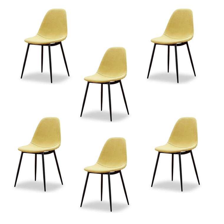 Набор из шести стульев Cowboy в желтой тканевой обивке