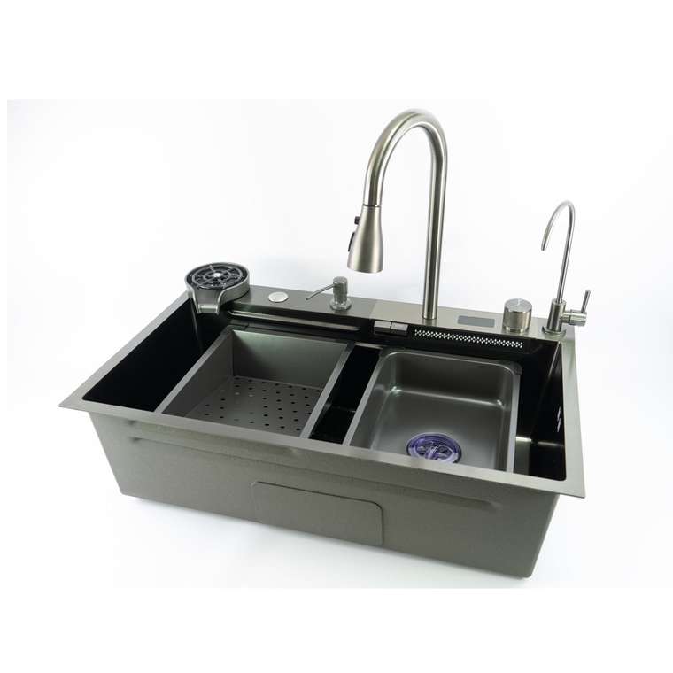 Многофункциональная кухонная мойка прямоугольна Fmark FSC002Q 75х45 см графитового цвета