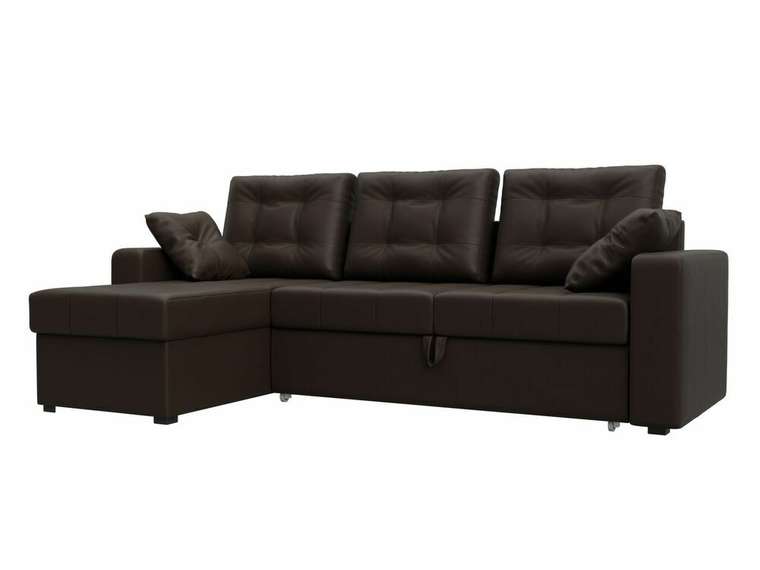 Угловой диван-кровать Камелот коричневого цвета (экокожа) левый угол