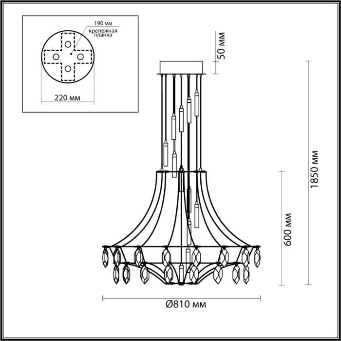 Подвесная люстра каскадная Odeon Light Flamenco 7000/51L золото/металл/хрусталь IP20 LED 51W с подвесками