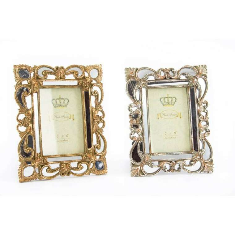 Фоторамка 19 x 2 x 25 cm Серебристый Позолоченный Смола Shabby Chic (2 штук)