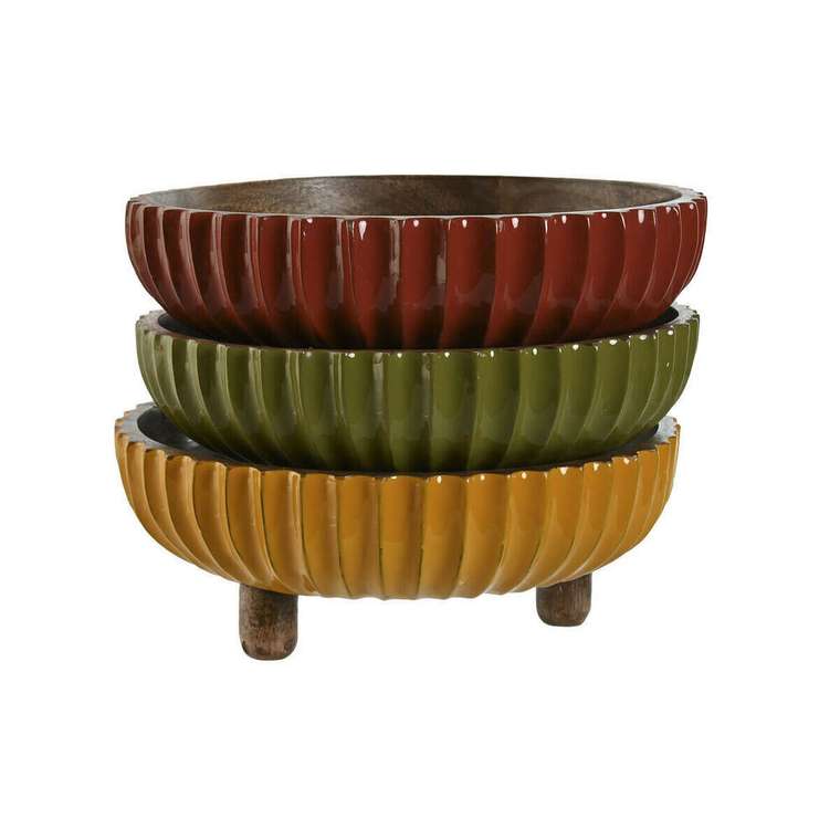 Блюдо Home ESPRIT Жёлтый Зеленый Коралл Колониальный 25 x 25 x 9 cm (3 штук)