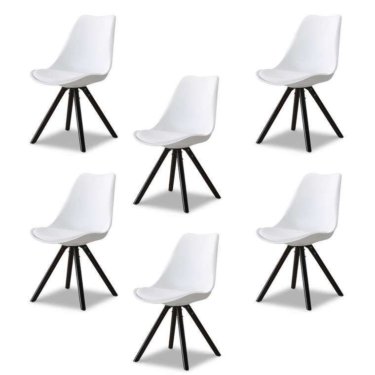 Набор из шести стульев Кейси с деревянными ножками белый