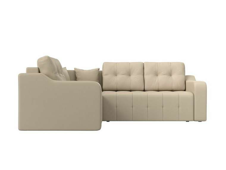 Угловой диван-кровать Кембридж бежевого цвета (экокожа) левый угол